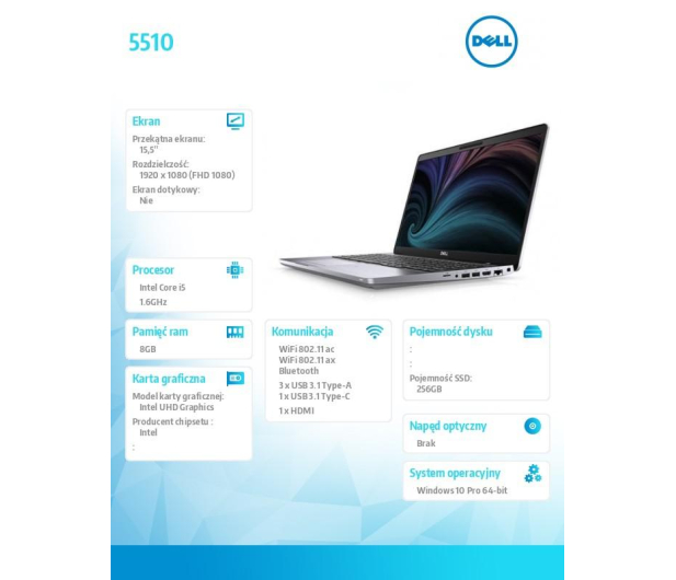 Dell Latitude 5510 i5-10210U/8GB/256/Win10P - 572104 - zdjęcie 3